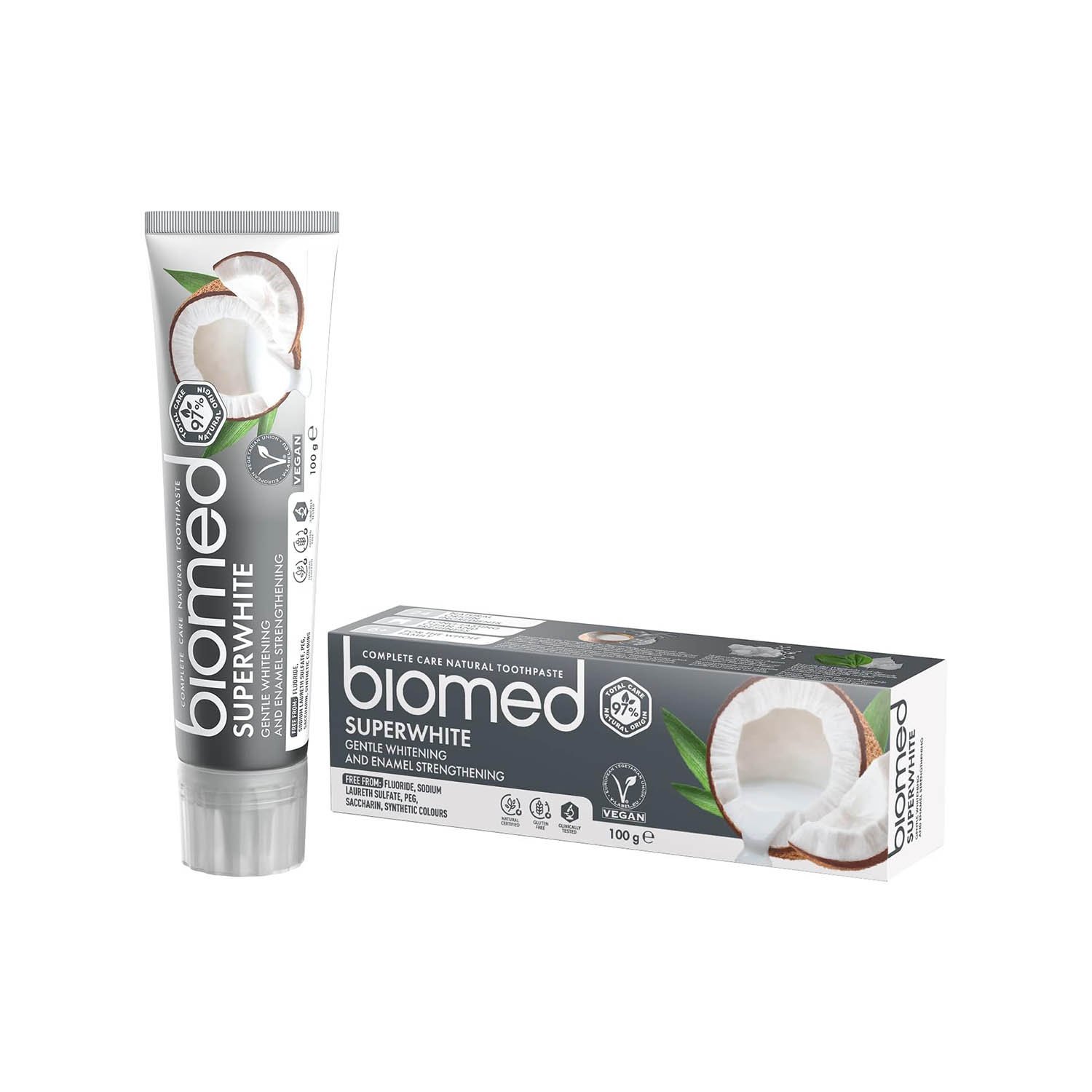 Biomed Superwhite 97% Natural Whitening Toothpaste, Coconut Flavour, Vegan, SLES Free 100g