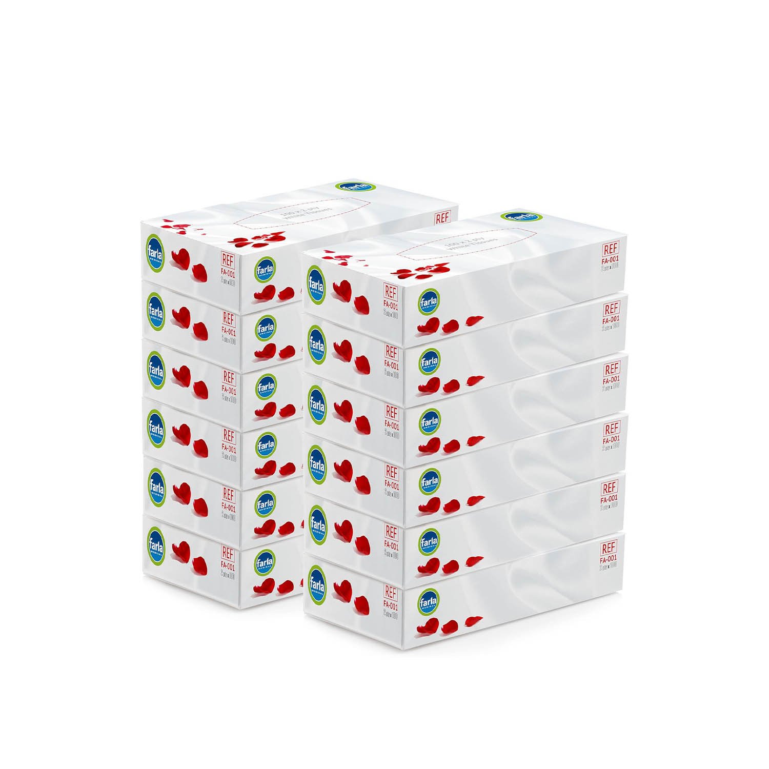 Farla Medical Facial Tissues - Pack of 12 Tissue Boxes, Bulk Buy 2-ply, 1200 Count (12 Pack of 100), White