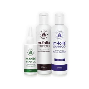 M-FOLIA Hair Care Set Plus Combination Pack containing M-Folia Psoriasis Shampoo Scalp Oil and Conditioner