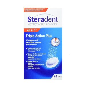 Steradent Active Fresh Tablets for Denture Cleaning, 60+30 Triple Action Formula Tablets.