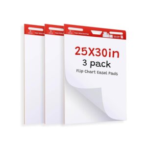 3 Pads-Large Sticky Easel Pad, 25x30 Inches White Self Stick Flip Chart Paper for Office Team Work School Classroom Supplies - 635mm x 762 mm,30 Sheets/Pad