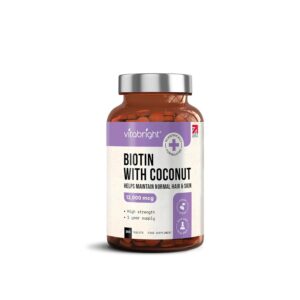 Biotin Hair Growth Vitamins 12000mcg, 400 D-Biotin Tablets with Coconut, Vegan Hair Skin & Nails Vitamins for Women