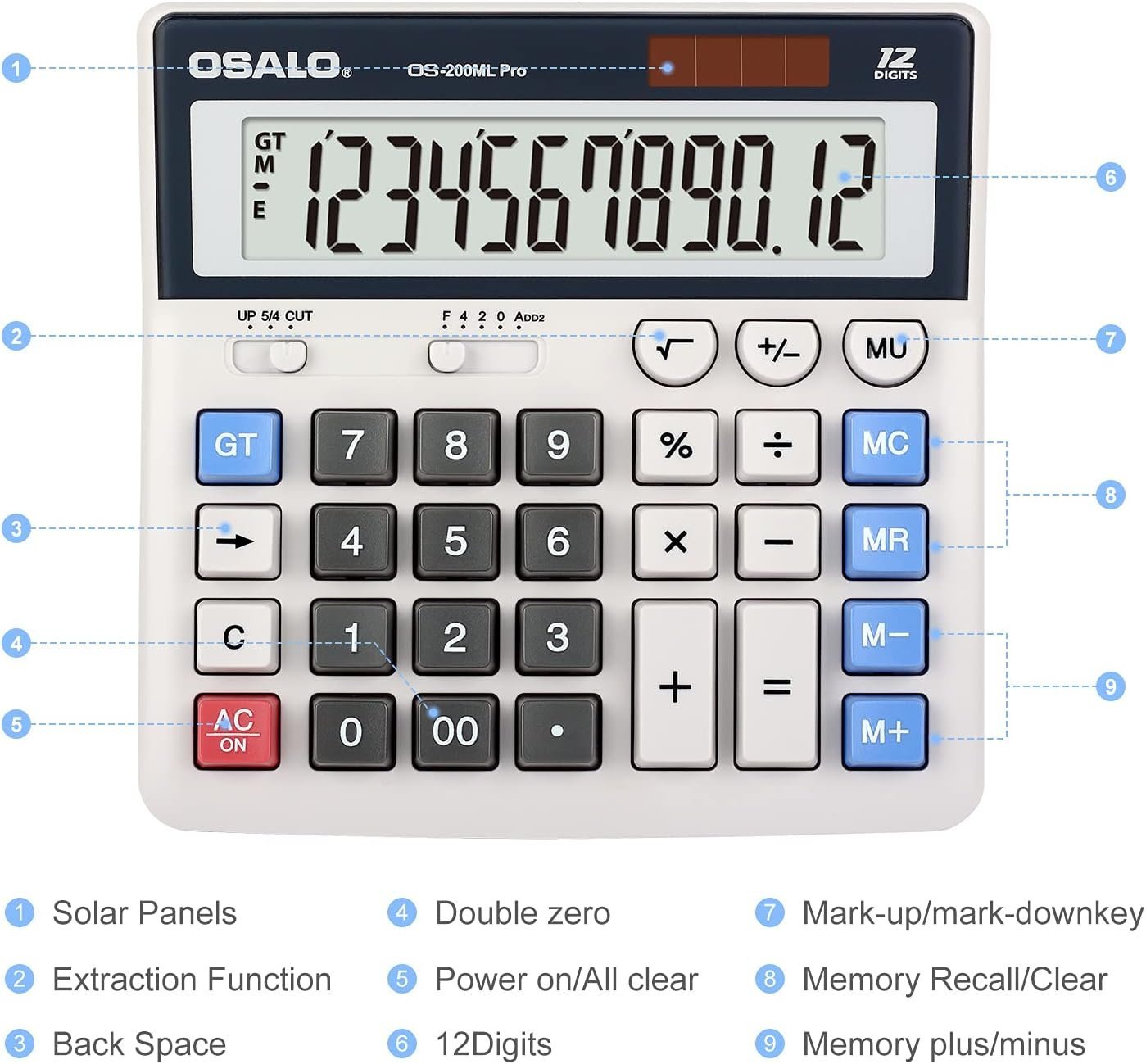 OSALO Desktop Calculator Extra Large LCD Display 12-Digit Big Number Accounting Calculator (OS-200ML) - Image 4