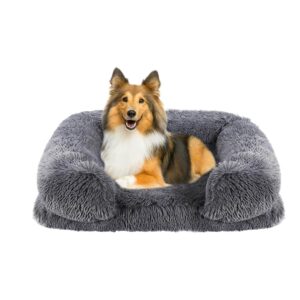 Dog Bed Medium - Pet Bed with Sofa Pillow, Fluffy Dog Sofa, Luxury Dog Bed with Fluffy Plush, Orthopedic Foam